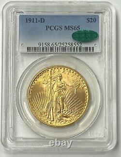 1911-D $20 Saint Gaudens Gold Double Eagle Pre-1933 PCGS MS65 CAC Ultra Flashy