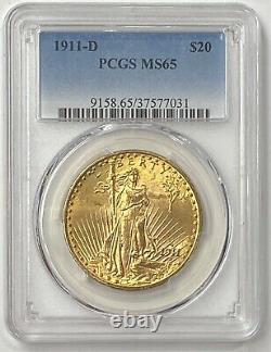 1911-D $20 Saint Gaudens Gold Double Eagle Pre-1933 PCGS MS65 Superb Gem Beauty