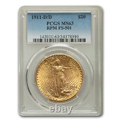 1911-D/D $20 Saint-Gaudens Gold Double Eagle MS-63 PCGS (FS-501) SKU#94134
