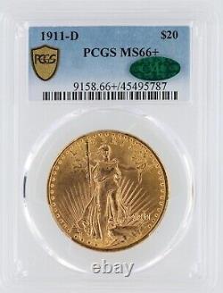 1911-D Saint Gaudens PCGS MS66+ $20 CAC Certified Double Eagle GEM Stunner