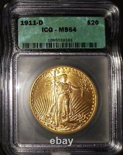 1911 D St. Gaudens $20 Double Eagle ICG MS 64
