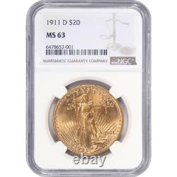1911-D St. Gaudens $20 Gold Double Eagle NGC MS 63 Nice Lustrous Coin