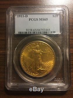 1911-D St. Gaudens $20 Gold Double Eagle PCGS MS 65 Type 3, With Motto RARE