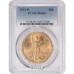 1911-D St. Gaudens $20 Gold Double Eagle, PCGS MS65+ Excellent Luster