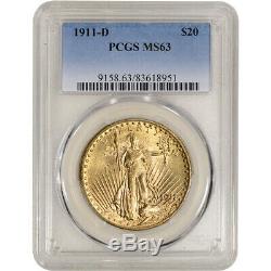 1911-D US Gold $20 Saint-Gaudens Double Eagle PCGS MS63