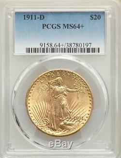 1911-D US Gold $20 Saint Gaudens Double Eagle PCGS MS64+