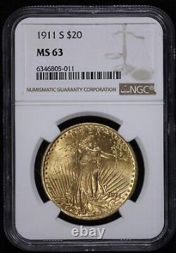 1911-S $20 Gold Saint Gaudens Double Eagle NGC MS 63