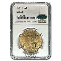 1911-S $20 Saint-Gaudens Gold Double Eagle MS-63 NGC CAC