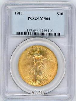 1911 Saint Gaudens $20 Gold Double Eagle, PCGS MS 64 Lustrous