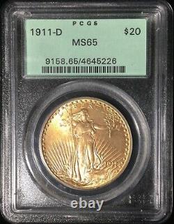 1911-d $20 Saint-gaudens Gold Double Eagle Pcgs Ms-65 Green Label