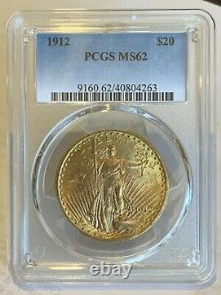 1912 $20 Saint Gaudens Gold Double Eagle PCGS MS62! 40804263