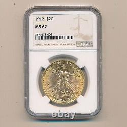 1912 Saint Gaudens Gold Twenty Dollar Double Eagle $20 Ngc Ms62 Free S/h
