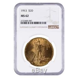 1913 $20 Gold Saint Gaudens Double Eagle Coin NGC MS 62