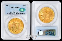 1913 $20 Gold Saint Gaudens Double Eagle PCGS MS62 CAC-Stickered