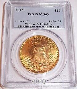 1913 $20 Philadelphia CHOICE St Gaudens Double Eagle PCGS MS63
