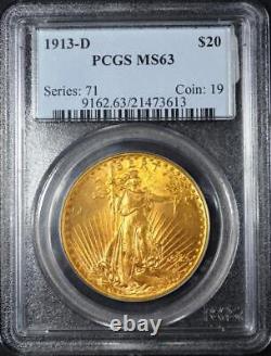 1913-D $20.00 Gold Double Eagle St Gaudens MS63 PCGS