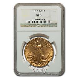1913-D $20 Saint-Gaudens Gold Double Eagle MS-61 NGC SKU#169288