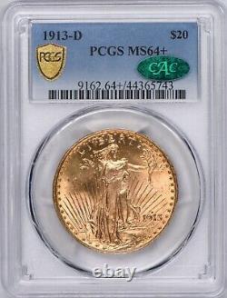 1913 D $20 St. Gaudens Double Eagle MS64+ CAC