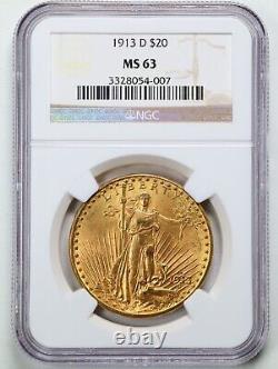 1913-D G$20 Saint-Gaudens Gold Double Eagle MS63 NGC 3328054-007