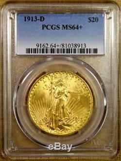 1913-D PCGS MS64+ $20 Saint Gaudens Gold Double Eagle Better Date