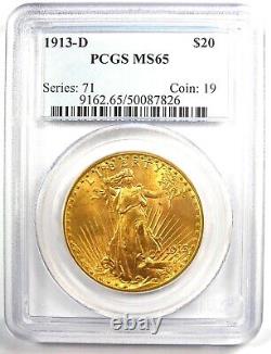 1913-D Saint Gaudens Gold Double Eagle $20 Certified PCGS MS65 $10,000 Value