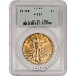 1913-D US Gold $20 Saint-Gaudens Double Eagle PCGS MS64