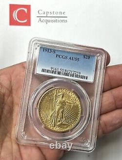 1913-S $20 Saint Gaudens Pre-33 Gold Double Eagle PCGS AU55 Mintage 34,000 PQ++