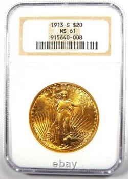 1913-S Saint Gaudens Gold Double Eagle $20 NGC MS61 (BU UNC) $4,500 Value