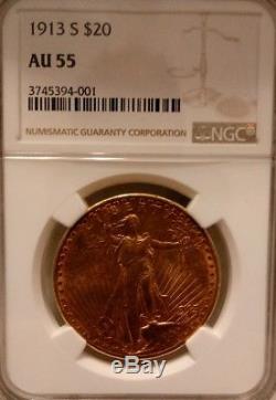 1913-s Saint Gaudens Double Eagle NGC AU55 $20 gold coin