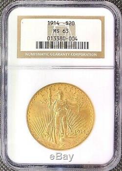 1914 $20 American Gold Double Eagle Saint Gaudens MS63 NGC RARE KEY DATE Coin