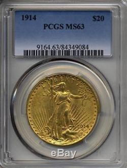 1914 $20 Saint Gaudens Gold Double Eagle PCGS MS 63 Low Mintage