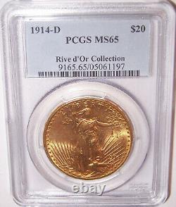 1914-D $20 Denver Gold GEM St Gaudens Double Eagle PCGS MS65