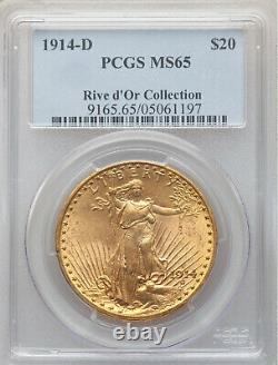 1914-D $20 Denver Gold GEM St Gaudens Double Eagle PCGS MS65