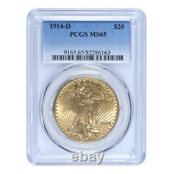 1914-D $20 Gold Saint Gaudens Double Eagle PCGS MS65