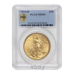 1914-D $20 Gold Saint Gaudens PCGS MS64 Double Eagle Choice Graded Denver Coin
