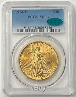 1914-D $20 Saint Gaudens Gold Double Eagle PCGS MS64 CAC Flashy PQ+