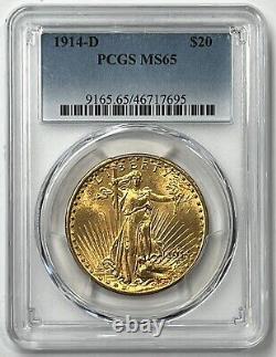 1914-D $20 Saint Gaudens Pre-33 Gold Double Eagle PCGS MS65 Low Mintage 453,000