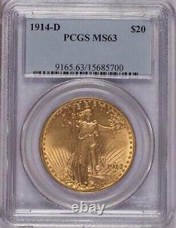 1914-D St. Gaudens Double Eagle $20 PCGS MS63