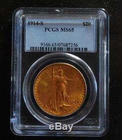 1914-S $20 PCGS MS65 Saint Gaudens Double Eagle Gold Coin Low mintage