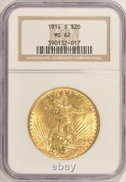 1914-S $20 Saint Gaudens Double Eagle Coin NGC MS62 Pre-1933 Gold