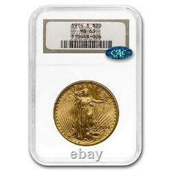 1914-S $20 Saint-Gaudens Gold Double Eagle MS-63 NGC CAC SKU#237908