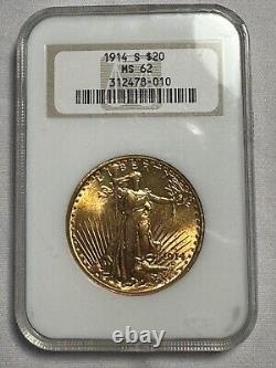 1914-S $20 Saint-Gaudens Gold Double Eagle NGC MS-62 Superb Eye Appeal