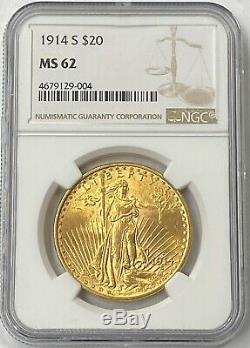 1914-S $20 Saint Gaudens Gold Double Eagle NGC MS62 Radiant Better Date PQ++