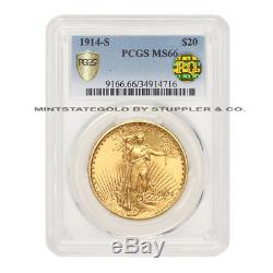 1914-S $20 Saint Gaudens PCGS MS66 PQ Approved CoinStats Gem Gold Double Eagle