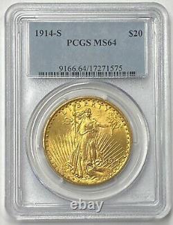 1914-S $20 Saint Gaudens Pre-33 Gold Double Eagle PCGS MS64 Blazing Orange Gold