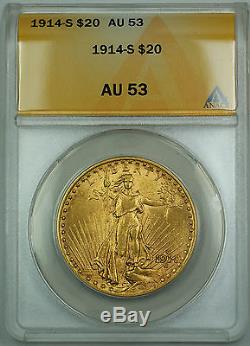 1914-S $20 St. Gaudens Double Eagle Gold Coin ANACS AU-53 JBH