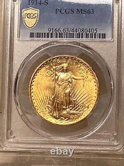 1914 S $20 gold Saint Gaudens Double Eagle PCGS MS63
