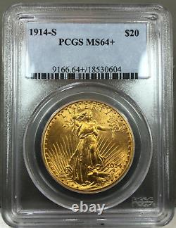 1914-S U. S. $20 Saint Gaudens Gold Double Eagle PCGS MS64+ Plus Grade