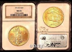 1914-d $20 Ngc Ms65 -saint Gaudens Double Eagle