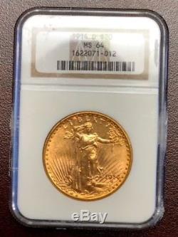 1914-d $20 St. Gaudens Double Eagle Ngc Ms 64 Old Fat Holder Scarce